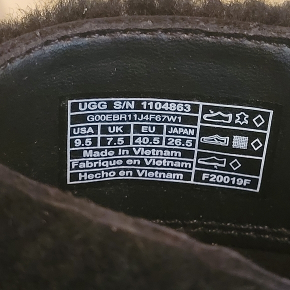 Ugg Kirke Suede Brushed Leather Shearling Stacked Heel Bootie Black Size 9 #458 - Picture 9 of 14